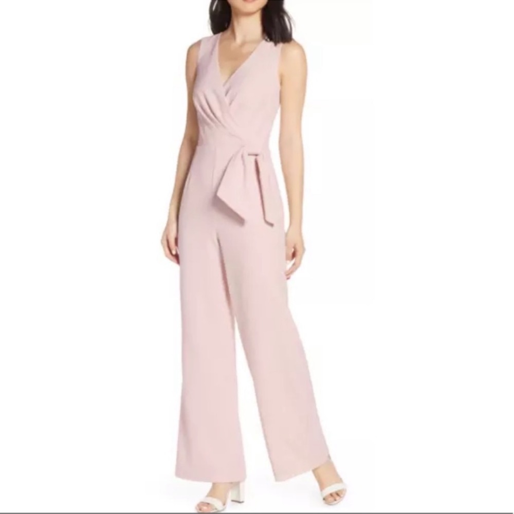 Eliza J Faux Wrap Crepe Jumpsuit In Blush Color- Size 12 - New With Tag- Reemoly